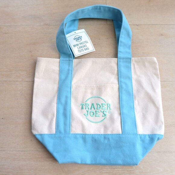 NEW Limited Trader Joe’s Mini Pastel Canvas Tote Bag with Tags - Blue - Picture 2 of 8